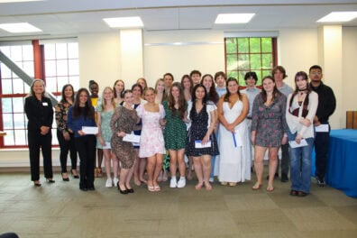 Jeanne D’Arc Credit Union MoneyStrong and Employee Scholarship winners gather with Larissa C. Thurston, President and Chief Executive Officer (left), at an awards reception on May 29, 2025.