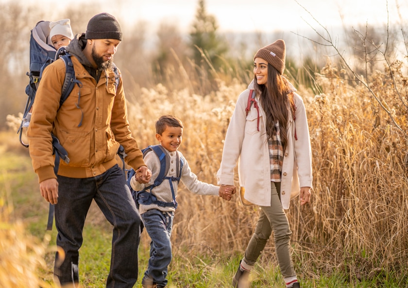 Happy family walking