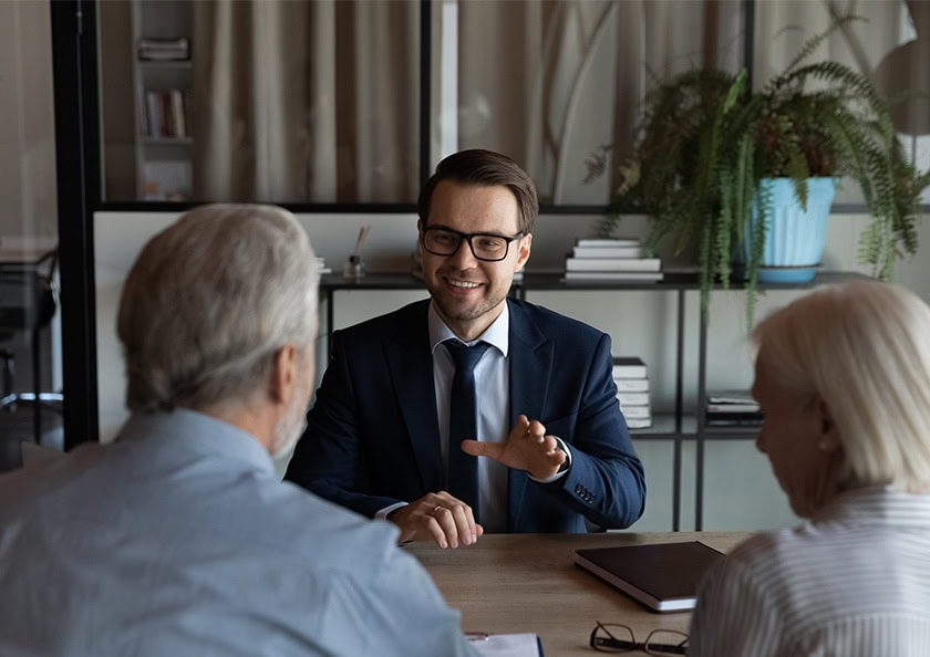 Lawyer meeting with clients