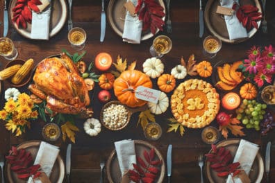 A Thanksgiving meal on a table