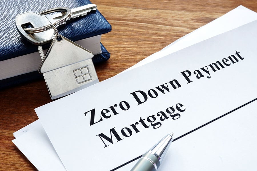 a zero down payment mortgage application with a set of house keys