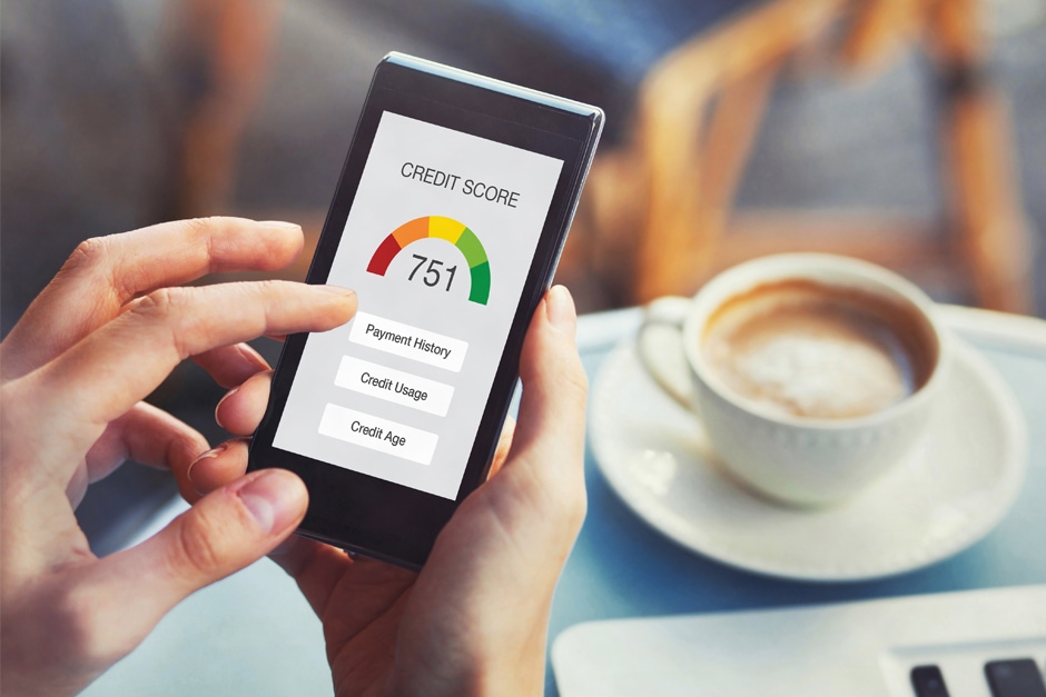 Reviewing credit score on a mobile phone