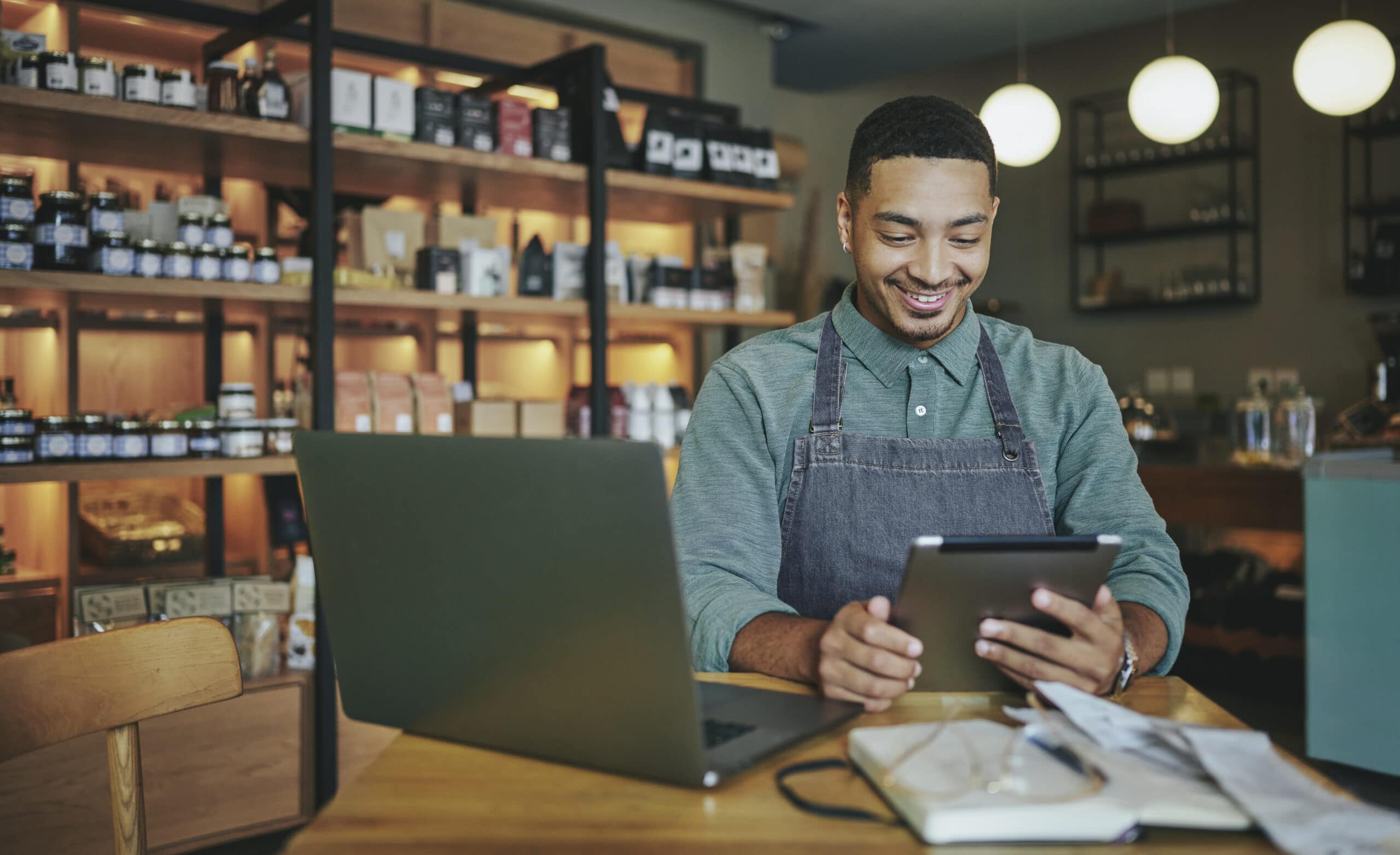 Small Business Owner looking at iPad